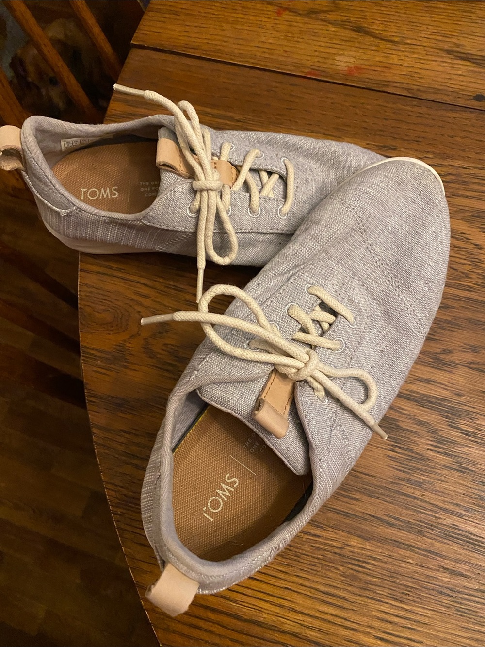 Toms Light Gray Canvas Lace-Up Sneakers with Cream Laces